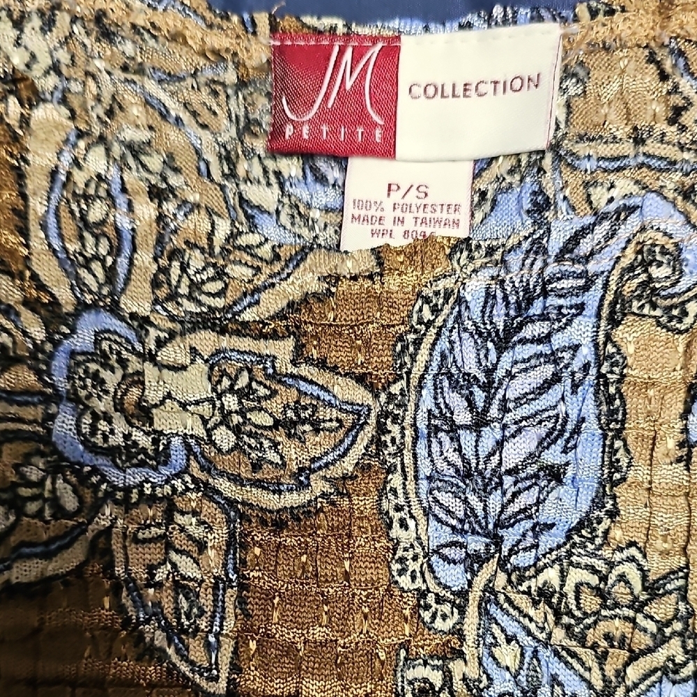 JM Collection Blue and Brown Floral Short Sleeve Top - Picture 3 of 5